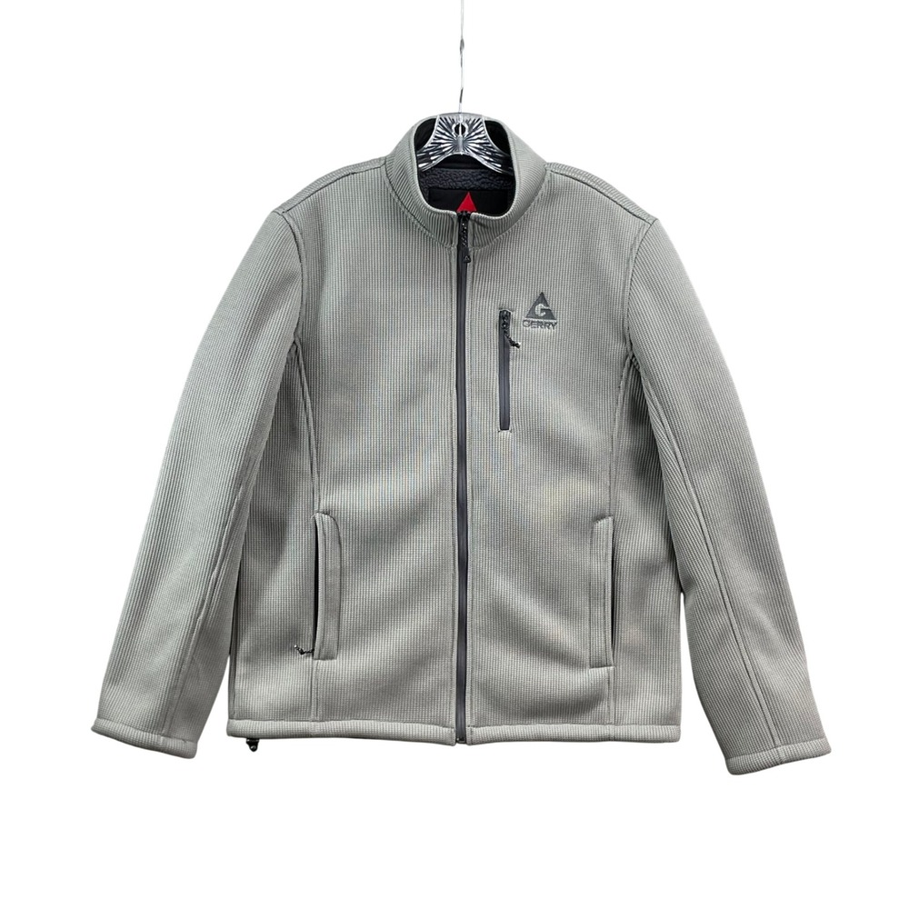 Gerry Full Zip Fleece Jacket Men Large Grey Textured Knit Mock Neck Outdoor Coat